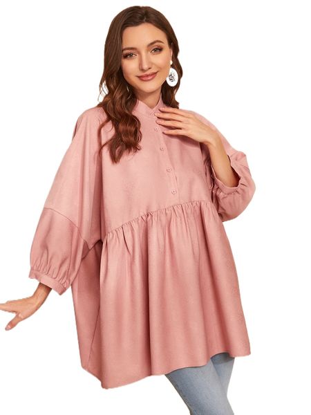 

bishop sleeve button front peplum g1gl#, White