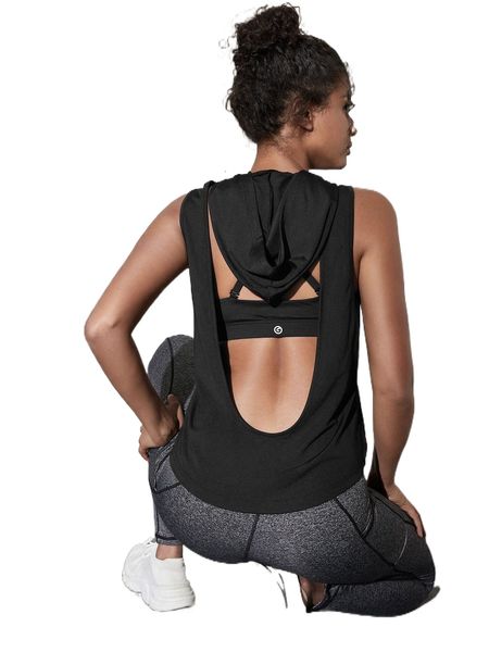

breathable backless hooded sports tank 87h7#, Gray