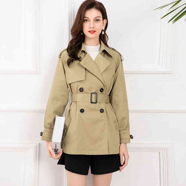 

women's trench coats british style temperament and fashion spring autumn season waist tight slim windbreaker coat, Tan;black