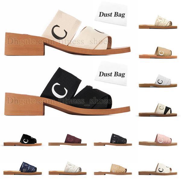

new fashion womens woody canvas slipper mid heels platforms runnber designer sandals luxury ladies plats mule black white beige slipper slid