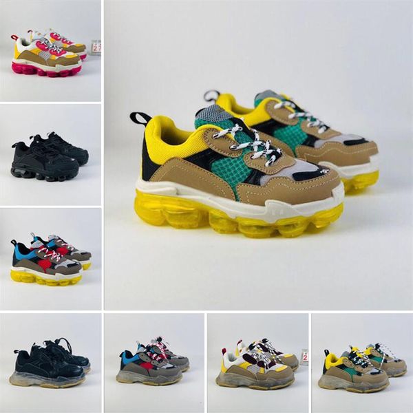 

triple s kids designer shoes sneakers baby children girl boy black white grey red pink blue green yellow platform shoe girls boys 238a, Black;red