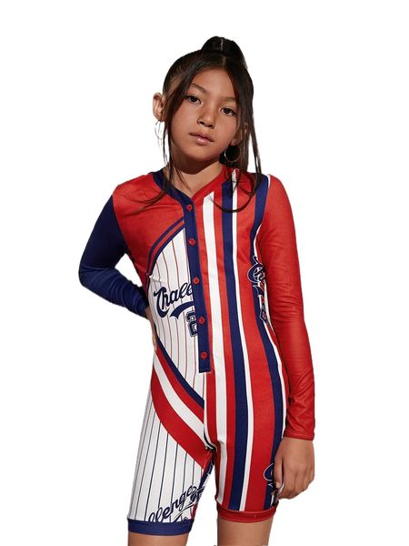 

girls striped & letter graphic button front romper i2kq#, White;black