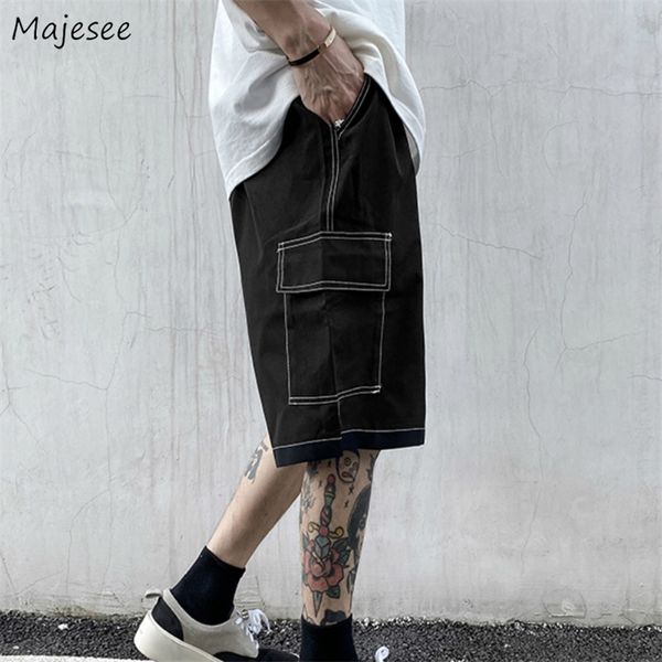 

men shorts summer baggy chic ins fashion casual japanese style elastic waist solid trousers design male harajuku short 220621, White;black