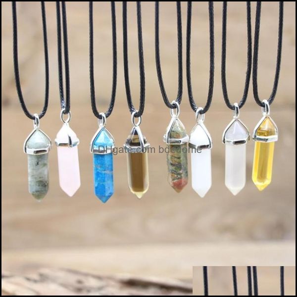 

pendant necklaces pendants jewelry healing crystal natural hexagonal necklace reiki chakra gmes dhmot, Silver