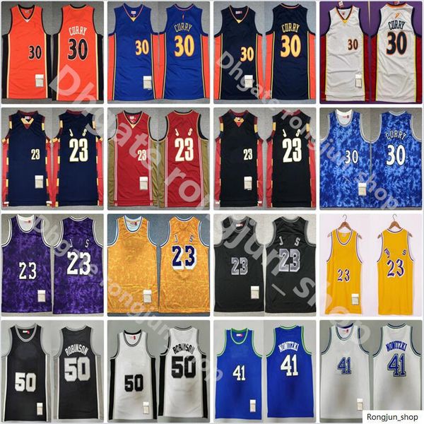 

mitchell and ness mens retro stitched basketball jerseys david stephen 30 curry robinson 50 dirk nowitzki 41 vintage quality, Black;red