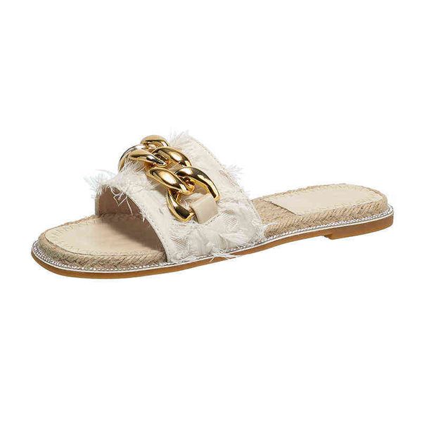 

xiaoxiang cool slippers women's summer wear 2022 fashionable outdoor straw slippers large women's shoes, Black