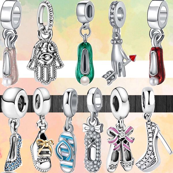 Fit pandora charms Bracciale 925 Perlina Scatola originale Beach Flip-Flops Ballet Dance Sneaker Tacchi alti Gioielli con fascino europeo a mano