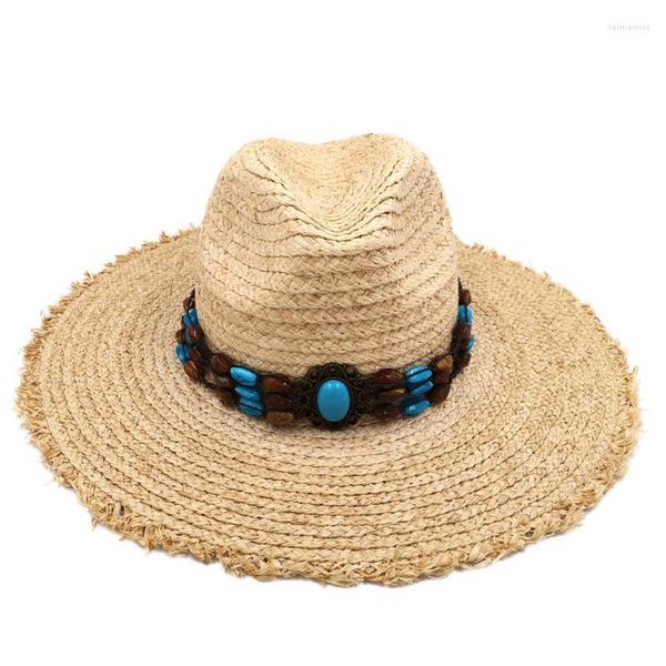 Mistdawn Unisex Panama Caz Lover Top Summer Beach Partisi Açık Sokak Sunhat Geniş Disket Brim Chapeau Rafia Saman Kapakları Şapkalar Delm22