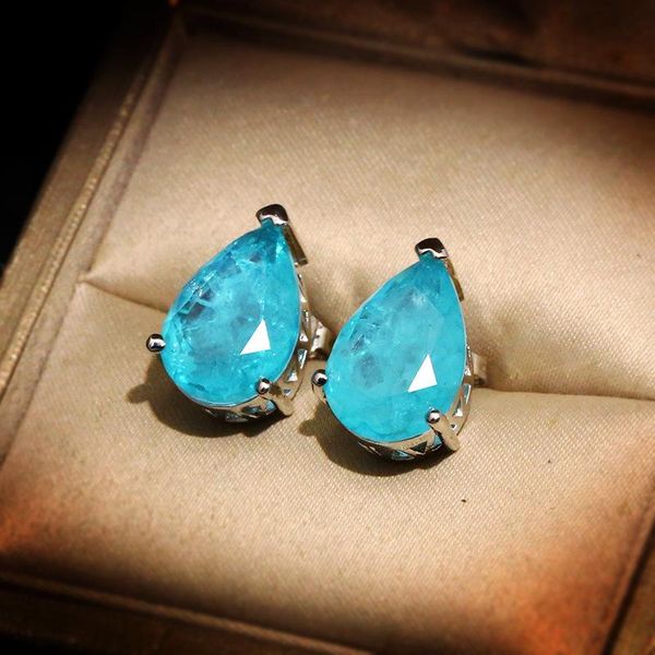 Ohrstecker Paraiba-Turmalin-Wassertropfen, silberfarben, Ohrringe für Frauen, Verlobung, Hochzeit, Statement-Schmuck