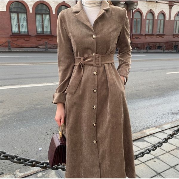 

spring autumn women new casual corduroy eleagnt lace up slim dress fashion 210320, Black;gray