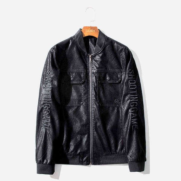 

yasuguoji 2022 men's casual embroidery faux leather coats jackets men autumn motorcycle pu windproof jacket biker for male t220728, Black