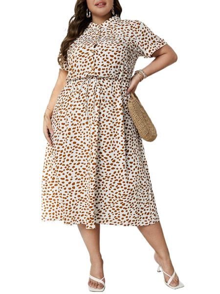 

plus allover print tie front dress r7qm#, Black