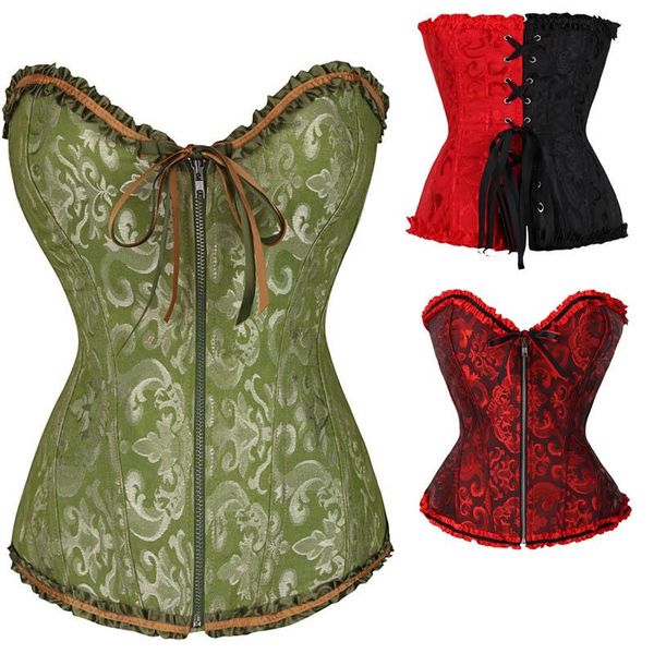 Bustiers Corsets Shapewear Lingerie Vverbust Corset Plus Tamanho Brocade Mulheres Sexy Vintage 6xl Vermelho Branco Branco Verde Branco