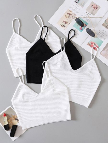 

4pcs solid crop knit g8m8#, White;black