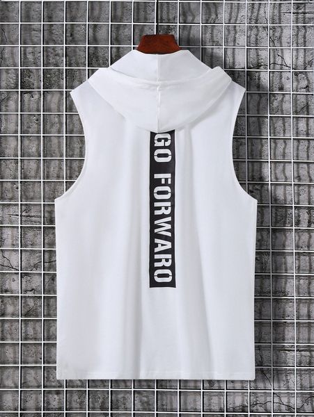 

men letter graphic drawstring hooded tank j2gi#, White;black
