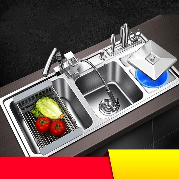 Saklama Torbaları Mutfak Lavabo Paslanmaz Çelik Çift Kase Tezgah Üstü Veya Yer Altı Lavabolar Sebze Yıkama Havzası 1.2mm Kalınlık KitchenStorag