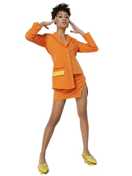 

x ronie reives contrast panel asymmetrical hem blazer l6wp#, White