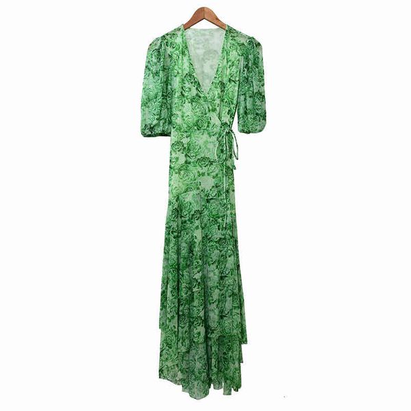

casual dresses ga spring and summer vacation style elegant v-neck rose print dress long skirt women, Black;gray