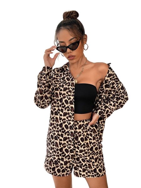 

leopard print shirt & shorts c1li#, White