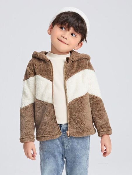 

toddler boys chevron print two tone hooded teddy jacket she, Blue;gray