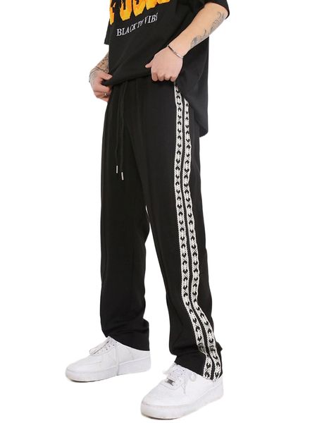 

men contrast side stripe drawstring waist pants o7vq#, Black