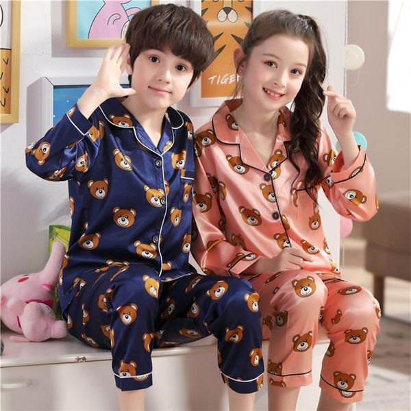 

cartoon silk children pajamas for girl set autumn long sleeve girls sleepwear sets boys pyjamas sets for kids pajamas set y200328263m, Blue;red
