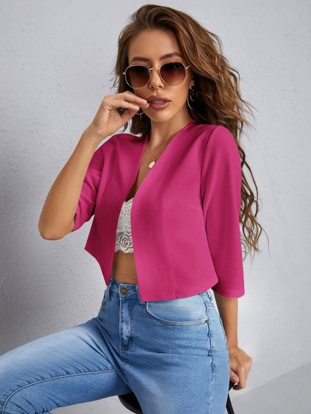 

solid open front blazer 248u#, White