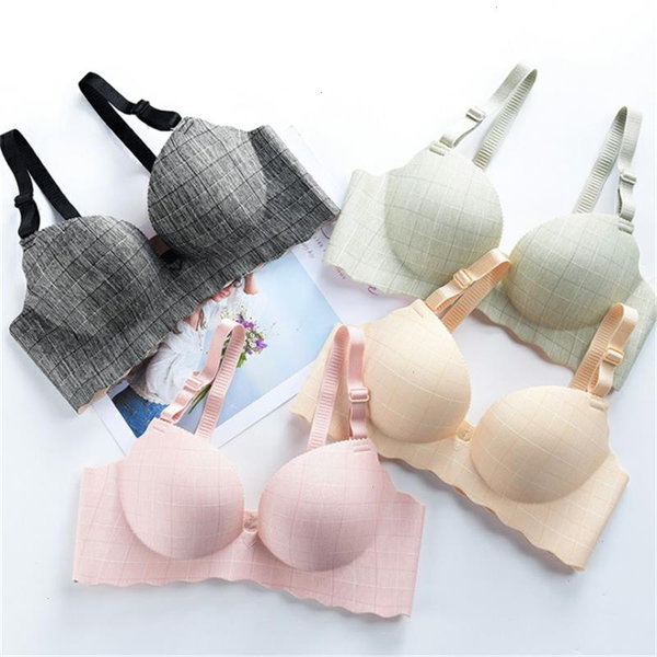 

vintage plaid bras women wireless underwear gather push up extra breast lingerie seamless bralette female, Red;black