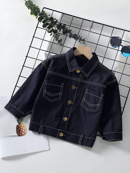 

toddler boys contrast titching dual pockets jacket she, Blue;gray