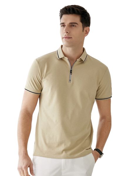 

men contrast trim quarter zip polo shirt z4kl#, White;black