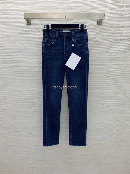 

women's jeans women's camellia antique copper button pants with slit hem and back letter pattern leather brand elastic jeans, Blue