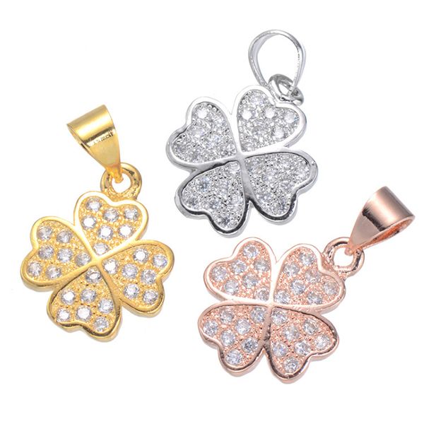 

fashion cz micro pave clover charm pendant for necklace jewelry making, Bronze;silver