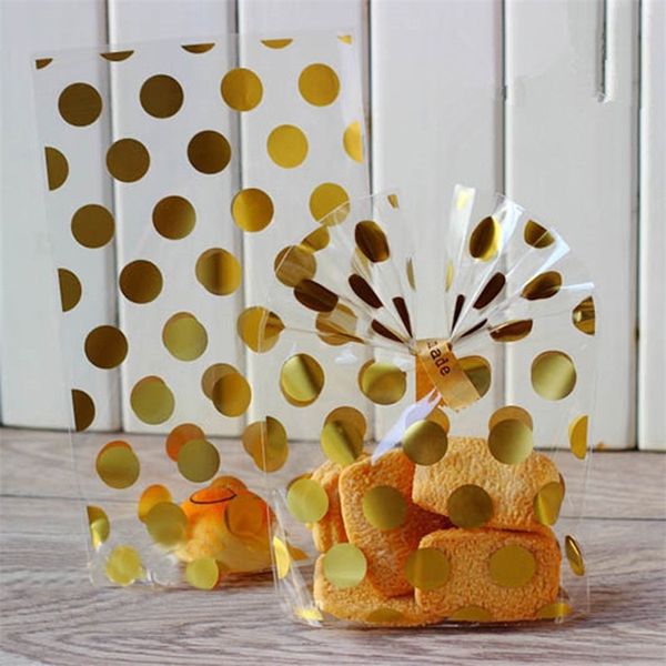 50pcs oro rosa bianco pois pacchetto di biscotti sacchetto regalo matrimonio festa di compleanno trasparente sacchetti di cellophane forniture regalo 220420