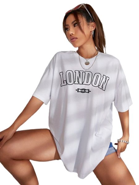 

drop shoulder letter graphic t7zx#, White