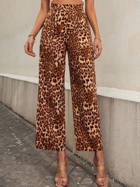 

leopard wide leg pants x5kk#, Black;white