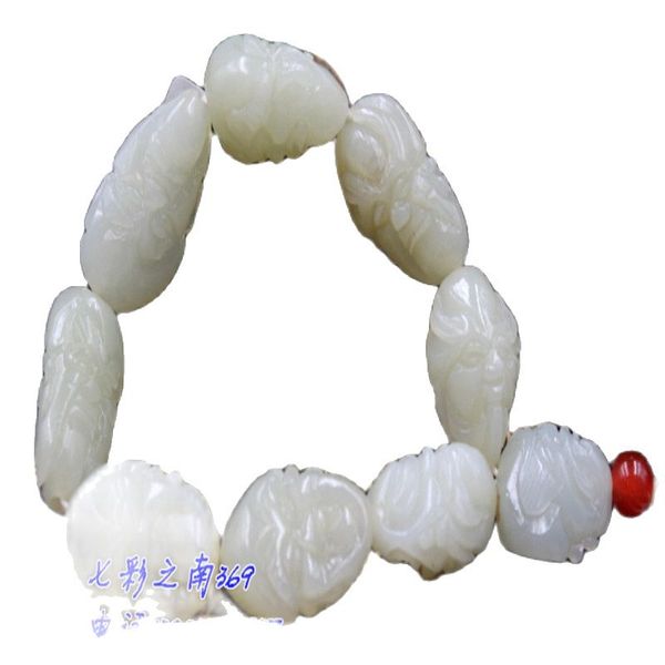 

natural xinjiang sheep fat white jade seed material raw stone lohan beads jade head strings, Silver