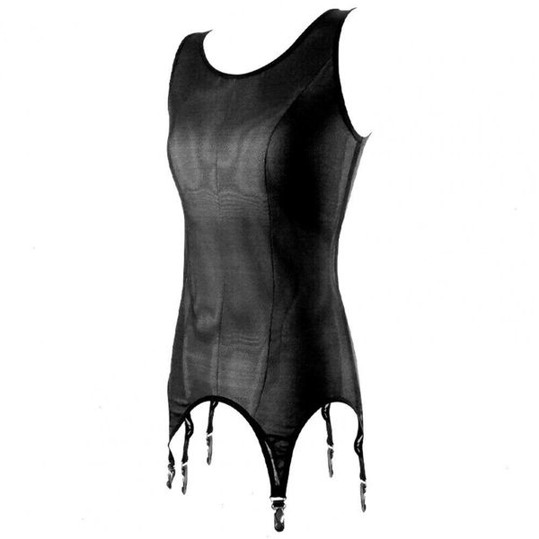 

women summer swimsuit see through sleepwear vest bodysuit underwear pajamas with 6 straps garter belt mesh lingeries, Black;red