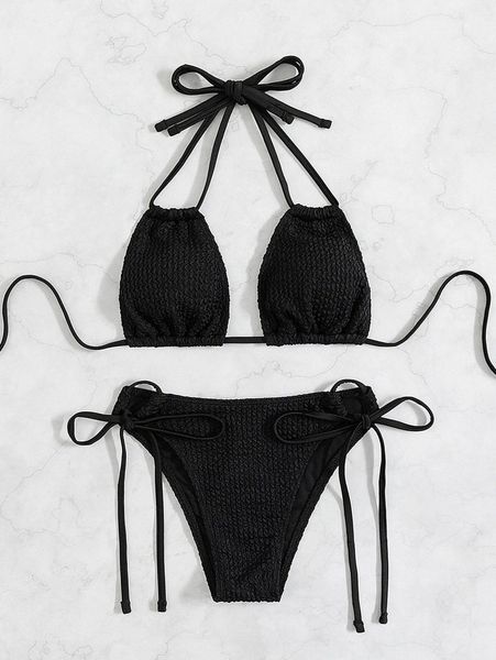 

halter triangle bikini swimsuit 47ua#, White;black