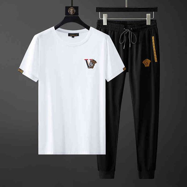 

men's tracksuits summer leisure men's short sleeve youth sports fashion t-shirt two piece set 49k2, Gray