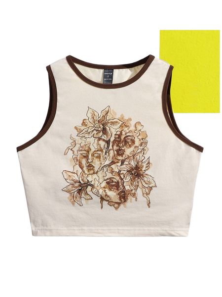 

x ellice cothern figure & floral print contrast binding tank f1bp#, White