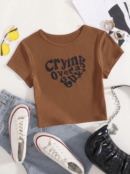 

slogan graphic crop tee 63cg#, White