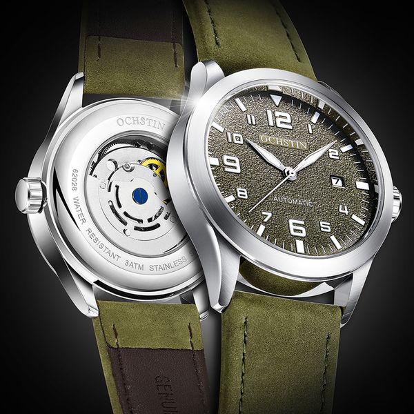 

ochstin men automatic mechanical watch luxury casual dress military outdoor sports army mens wristwatches waterproof male clock 220621, Slivery;brown