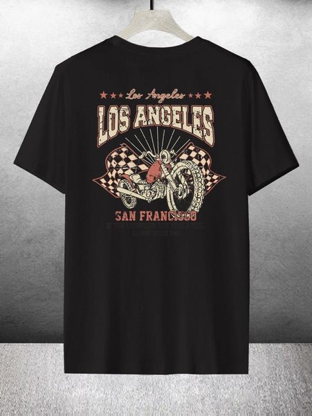 

men letter & motorcycle print tee n3ef#, White;black