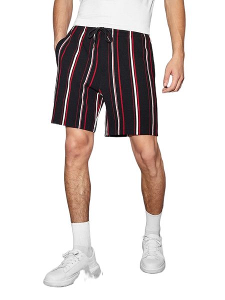 

men block striped drawstring waist shorts u19p#, White;black