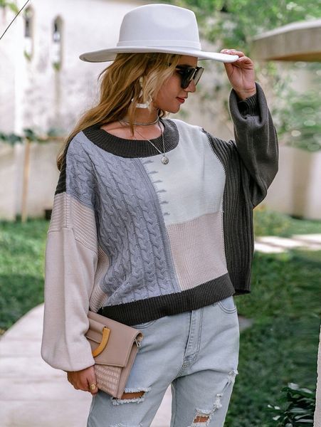 

simplee colorblock drop shoulder sweater o4mw#, White;black