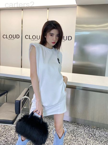 

casual dresses designer 22 spring and summer new right angle shoulder round neck pullover t-shirt skirt classic h-profile letter printing ca, Black;gray