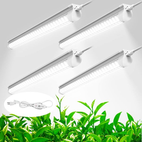 JESLED T8 4FT LED-Röhren-Wachstumslicht, 6000 K, 40 W, kaltweißes Vollspektrum, transparente Abdeckung, 4 Packungen