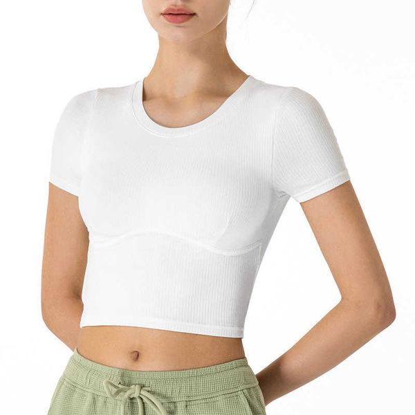 

short sleeve summer fitness gym clothes women's breathable skin friendly sports t-shirt slim fit short yoga clothes top, White