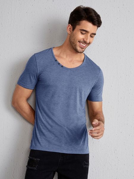 

men button detail round neck tee p0jd#, White;black
