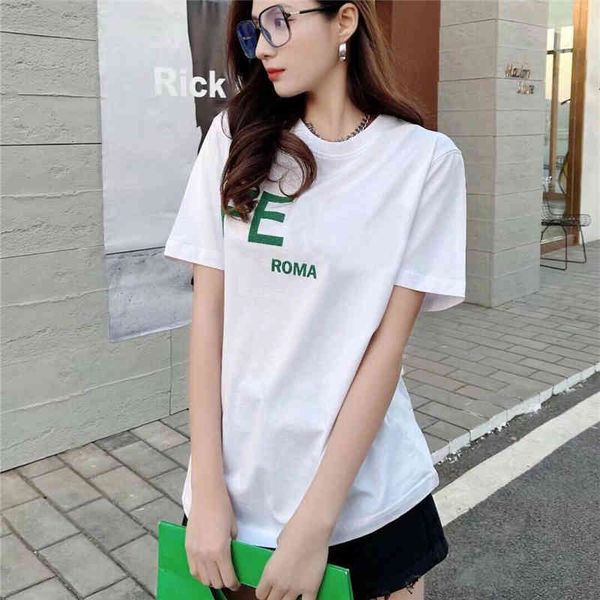 

2022 summer o-neck letter new fashion luxury men's ladies women short-sleeved female brand cotton t-shirt, White